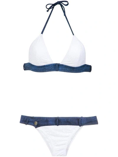 Shop Amir Slama Denim Panels Bikini Set In White