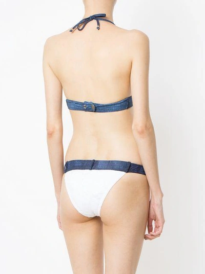 Shop Amir Slama Denim Panels Bikini Set In White