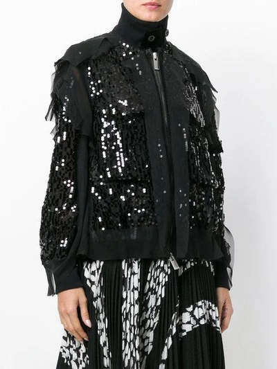 Sacai Sequined Detail Bomber Jacket In Black