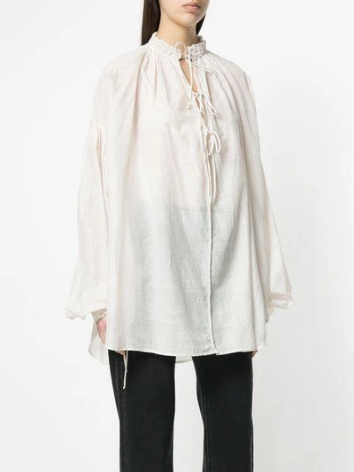 Shop Saint Laurent Voile Balloon Sleeve Shirt In Neutrals