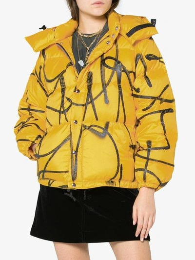 Shop Adaptation Saber Graffiti Puffer Jacket In Yellow