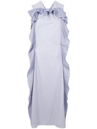 Shop Carven Striped Sleeveless Ruffle Midi Dress