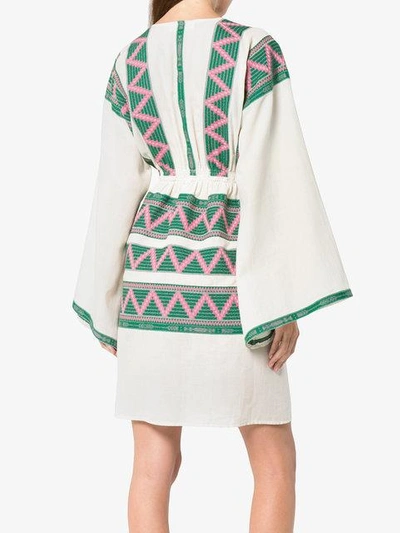 Shop Celia Dragouni Embroidered Cotton Mini Dress In Neutrals