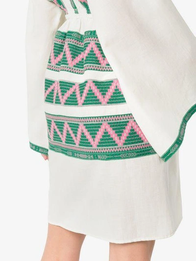Shop Celia Dragouni Embroidered Cotton Mini Dress In Neutrals