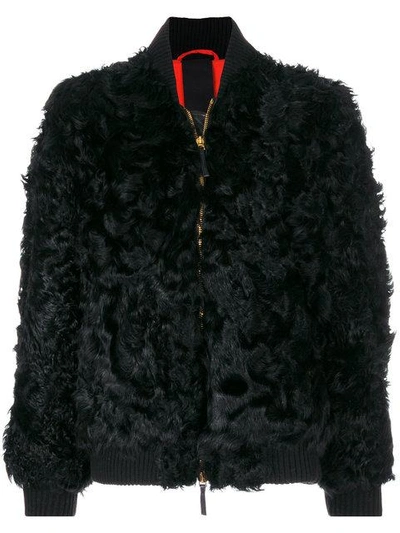 Shop Numerootto Fur Bomber Jacket - Black
