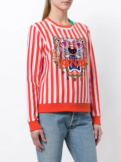 Shop Kenzo Tiger Motif Striped Sweatshirt In Pink