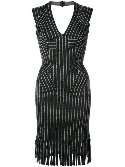 Shop Herve Leger Fringed Fitted Dress In Black