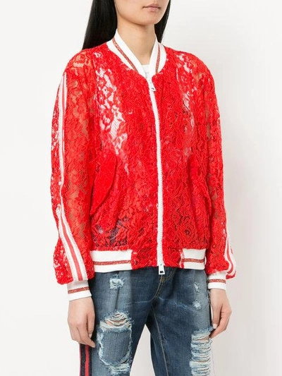 Shop Ainea Lace Bomber Jacket In Red