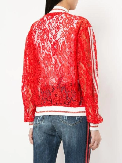 Shop Ainea Lace Bomber Jacket In Red