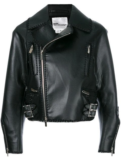 cropped laced hem biker jacket