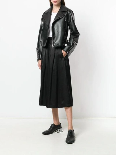 Shop Comme Des Garçons Cropped Laced Hem Biker Jacket In Black