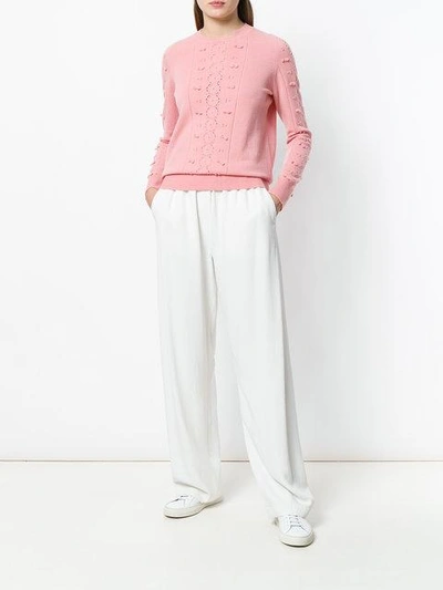 Shop Barrie Fluttering Lace Cashmere Round Neck Pullover In Pink