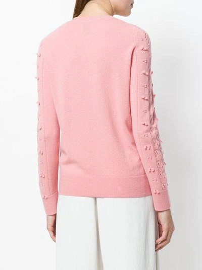 Shop Barrie Fluttering Lace Cashmere Round Neck Pullover In Pink