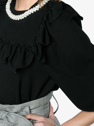 Shop Simone Rocha Faux Pearl Embellished Frill Bib Top In Black