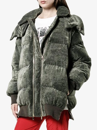 Shop Stella Mccartney Grey Velvet Puffer Jacket