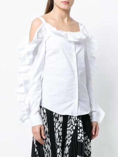 Shop Sara Roka Ruffled Cold Shoulder Shirt In White