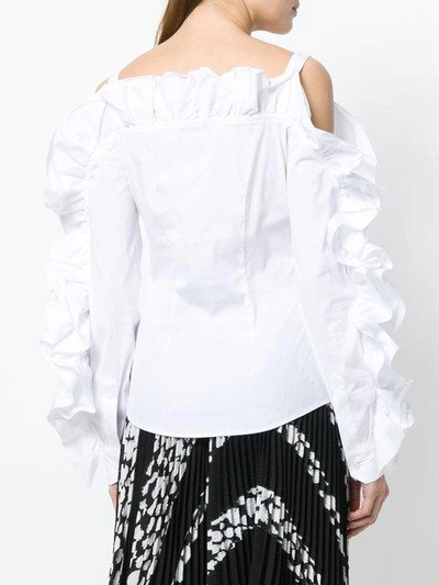 Shop Sara Roka Ruffled Cold Shoulder Shirt In White