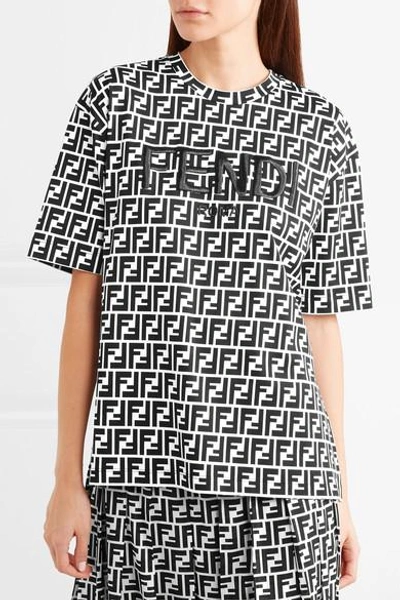 Shop Fendi Embroidered Printed Stretch-cotton Jersey T-shirt