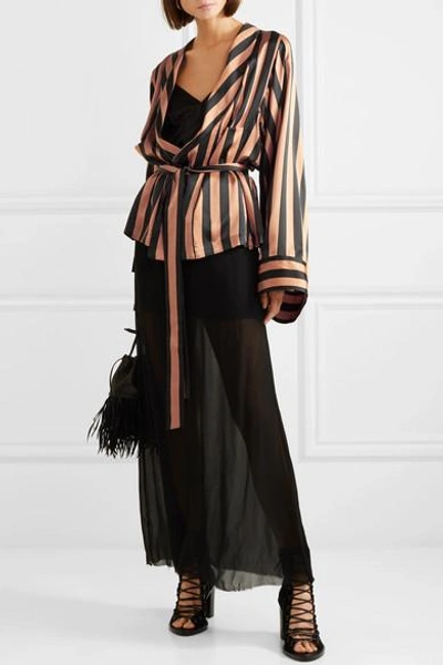 Shop Ann Demeulemeester Striped Silk-satin Jacket In Black