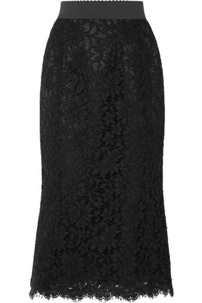 Shop Dolce & Gabbana Guipure Lace Midi Skirt In Black