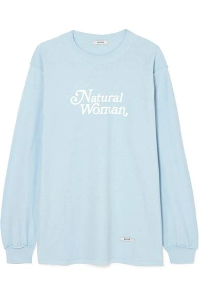 Shop Blouse Natural Woman Printed Cotton-jersey Top In Blue