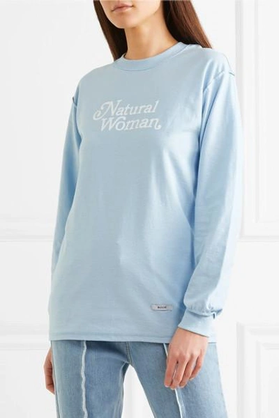 Shop Blouse Natural Woman Printed Cotton-jersey Top In Blue