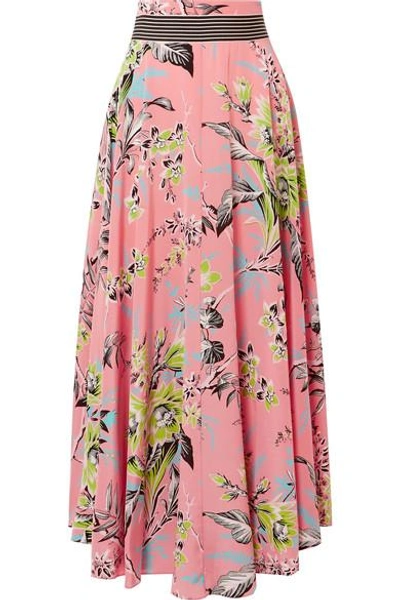 Shop Diane Von Furstenberg Floral-print Silk Crepe De Chine Maxi Skirt In Coral