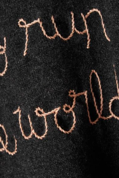 Shop Lingua Franca Who Run The World Embroidered Cashmere Sweater In Charcoal