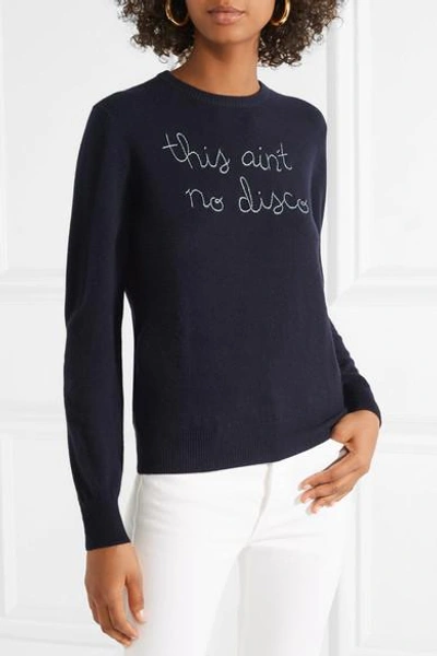 Shop Lingua Franca This Ain't No Disco Embroidered Cashmere Sweater In Navy