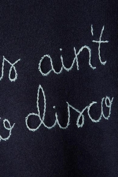 Shop Lingua Franca This Ain't No Disco Embroidered Cashmere Sweater In Navy