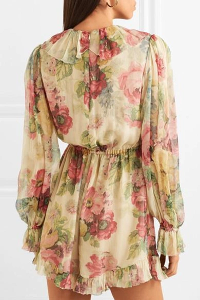 Shop Zimmermann Melody Floating Ruffled Floral-print Silk-crepon Playsuit