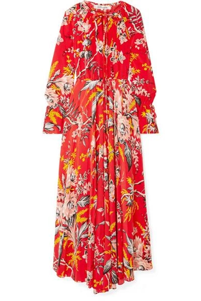 Shop Diane Von Furstenberg Bethany Floral-print Silk Crepe De Chine Maxi Dress In Red