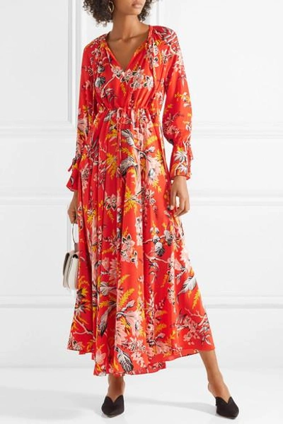 Shop Diane Von Furstenberg Bethany Floral-print Silk Crepe De Chine Maxi Dress In Red