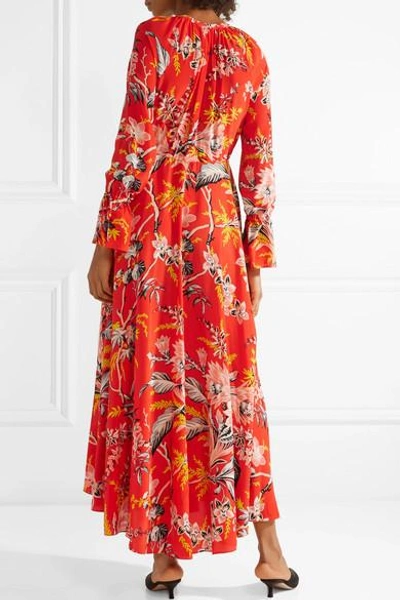 Shop Diane Von Furstenberg Bethany Floral-print Silk Crepe De Chine Maxi Dress In Red