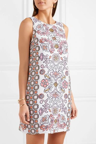 Shop Tory Burch Hicks Garden Printed Linen-blend Mini Dress In Orange