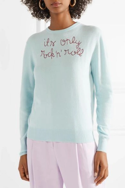 Shop Lingua Franca It's Only Rock 'n' Roll Embroidered Cashmere Sweater In Mint