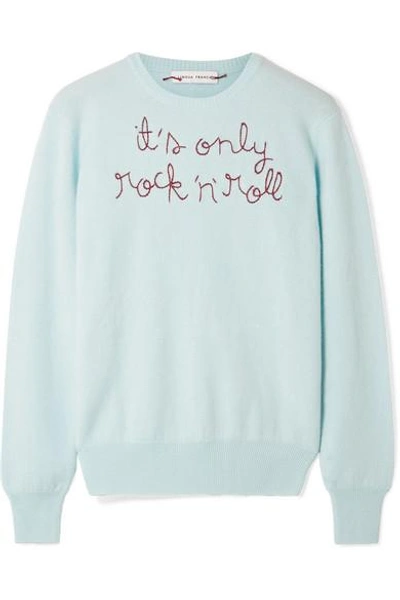 Shop Lingua Franca It's Only Rock 'n' Roll Embroidered Cashmere Sweater In Mint