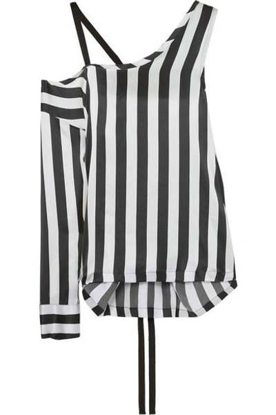 Shop Ann Demeulemeester Asymmetric Striped Silk-satin Top In Silver