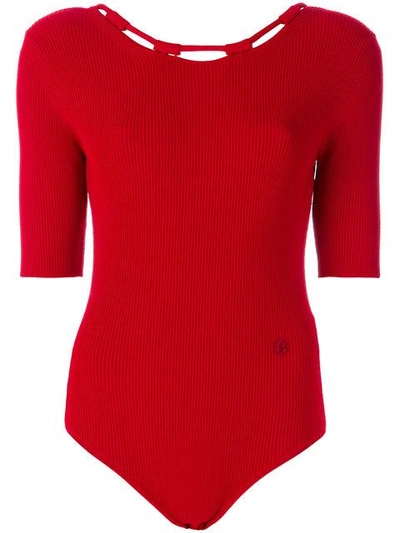 Shop Carven Ribbed Bodysuit In Red