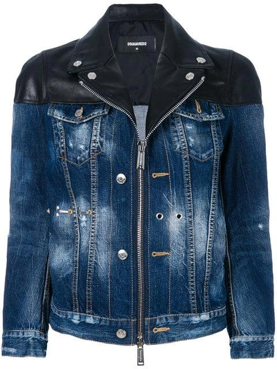 Shop Dsquared2 Zipped Denim Jacket - Blue