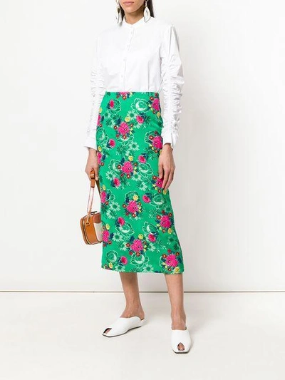 Shop Marni Floral Embroidered Straight Skirt