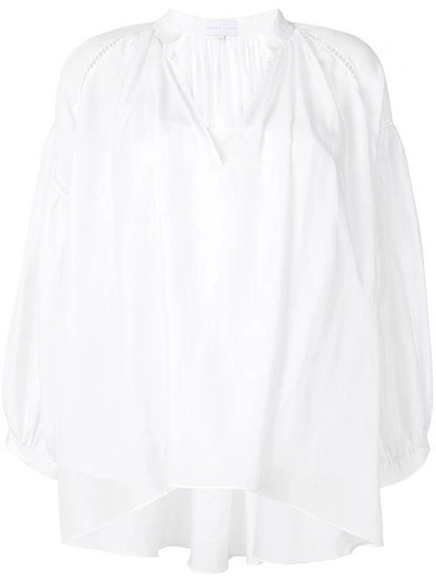 Shop Noon By Noor Relaxed Henley Neck Ruched Meryl Blouse In White