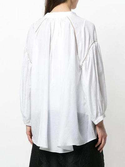 Shop Noon By Noor Relaxed Henley Neck Ruched Meryl Blouse In White