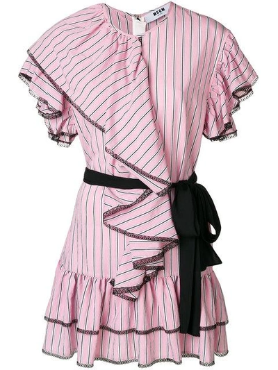 Shop Msgm Ruffled Lace Trim Dress In Pink