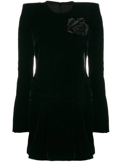 Shop Saint Laurent Velvet Structured Shoulder Dress In Black