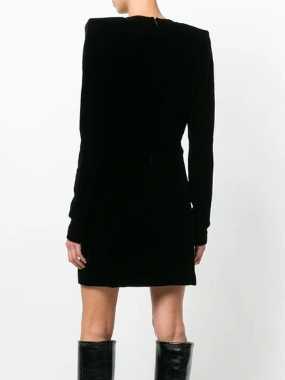 Shop Saint Laurent Velvet Structured Shoulder Dress In Black