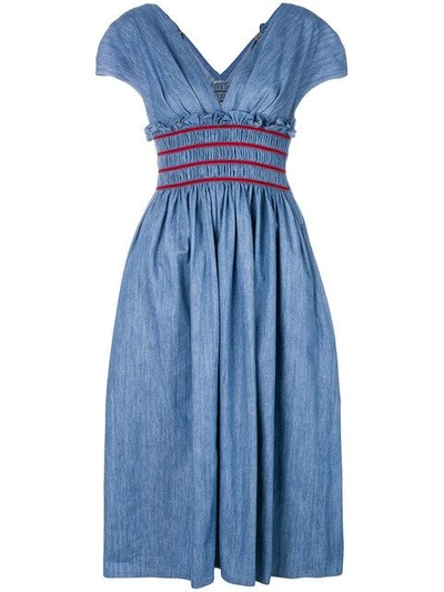 Shop Miu Miu Ruched Waist A-line Dress - Blue