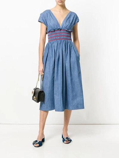 Shop Miu Miu Ruched Waist A-line Dress - Blue