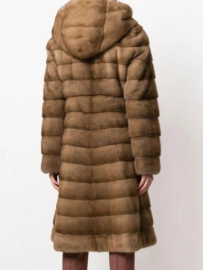 Shop Liska Valencia Hooded Fur Coat In Brown