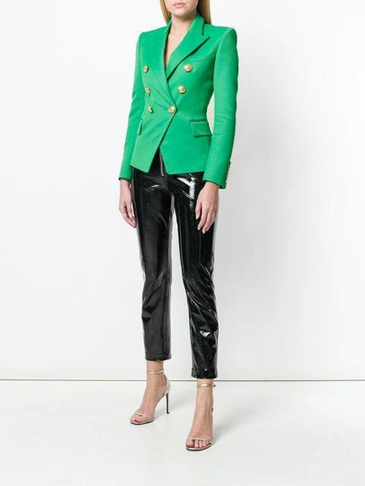 Shop Balmain Double Breasted Jacket In Green